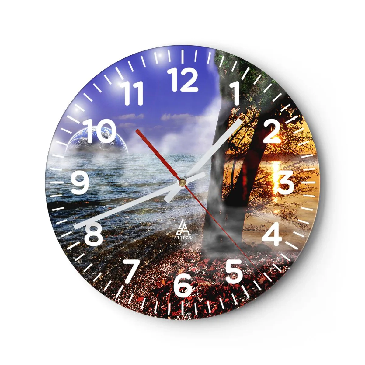 Wall clock - Clock on glass - Surrealistic Landscape - Unity of Nature - 40x40 cm