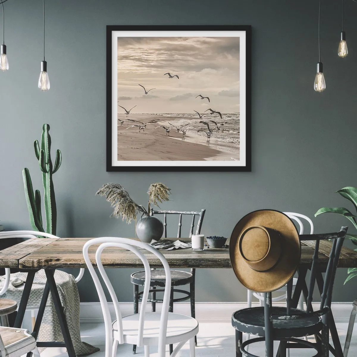 Poster in black frame - Sound of the Sea, Singing of the Birds - 60x60 cm