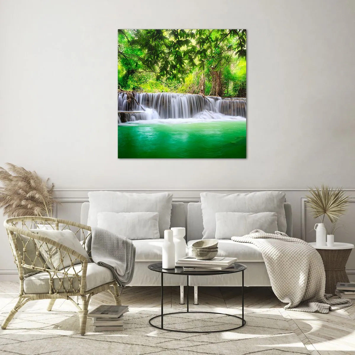 Glass picture - Cascade in Green - 40x40 cm