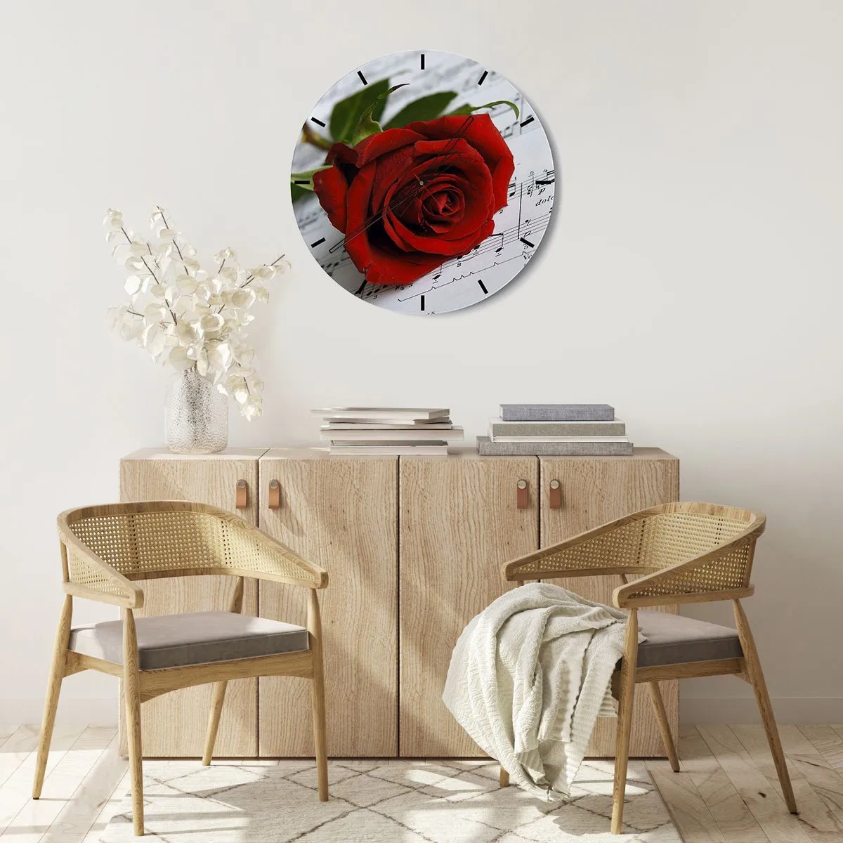 Wall clock - Clock on glass - Music of Feelings in Scarlet - 30x30 cm