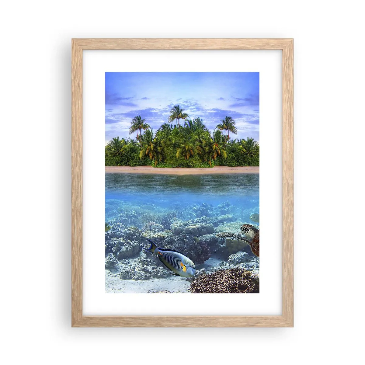 Poster in light oak frame - Heavenly Island Invites You - 30x40 cm