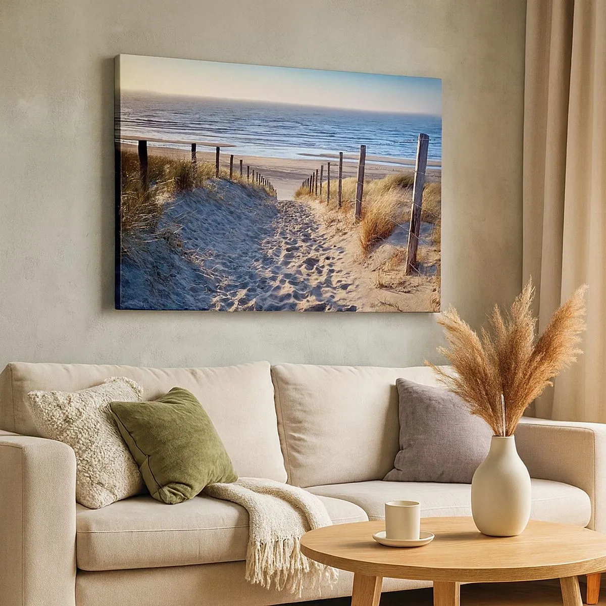 Canvas picture - Path through the dunes leading to the beach - 70x50cm - Sound of the Sea, Singing of the Birds, Wild Beach among Grass - Modern wall decoration for the living room and bedroom ARTTOR