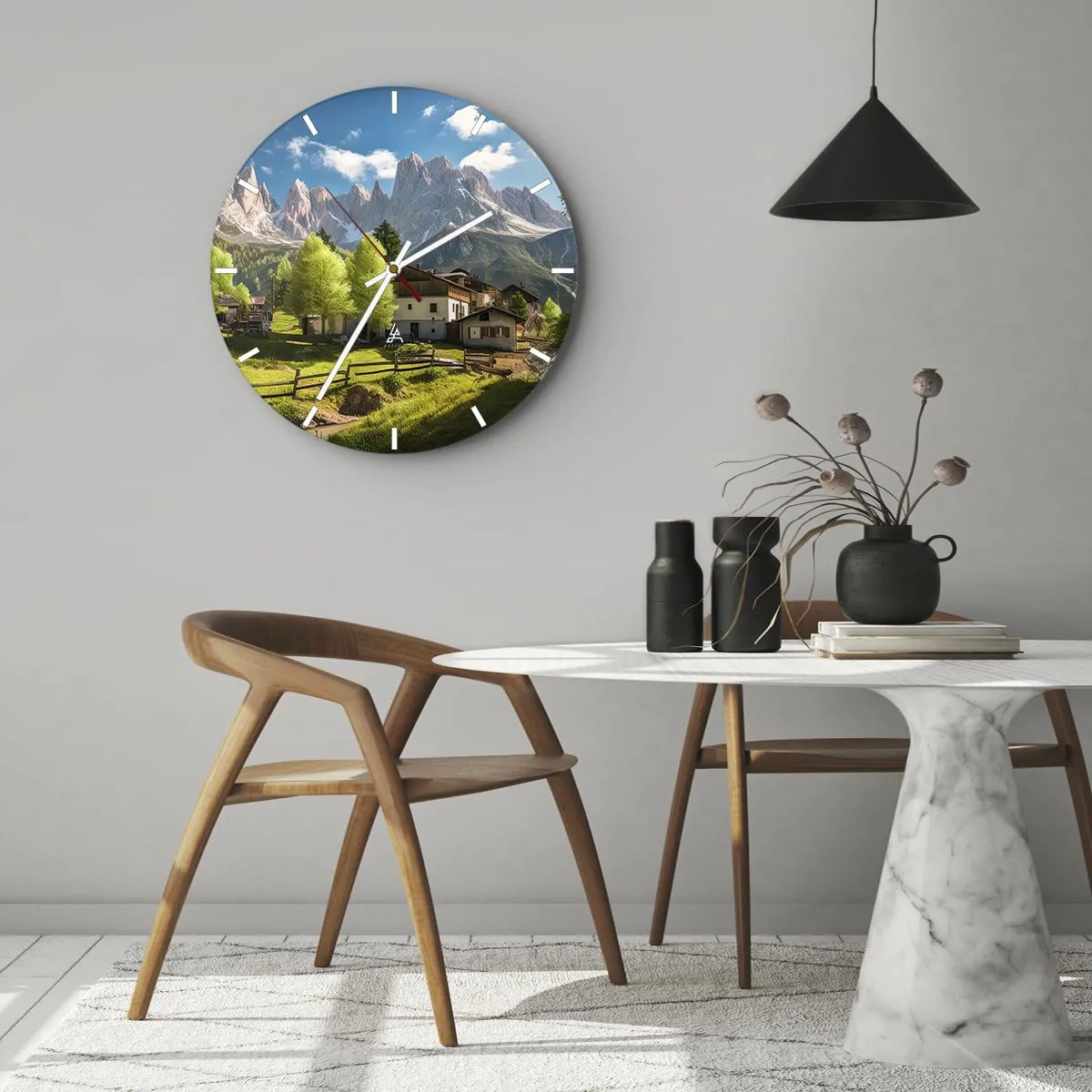 Wall clock - Clock on glass - Alpine Idyll - 30x30 cm