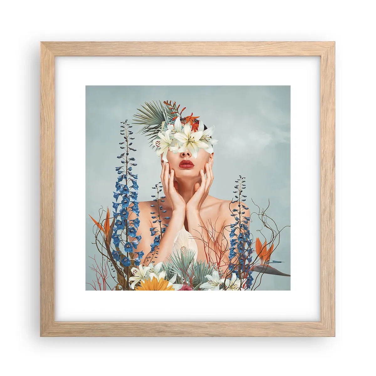 Poster in light oak frame - Woman – Flower - 30x30 cm