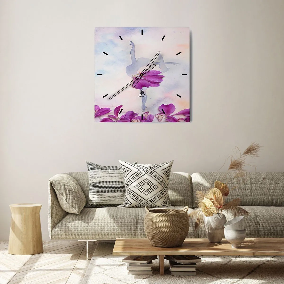 Wall clock - Clock on glass - Delicate Like a Flower - 30x30 cm