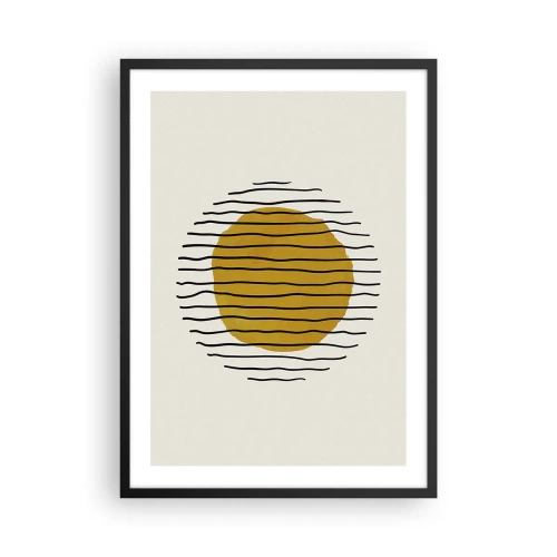 Poster in black frame - Minimalist graphic with a yellow circle and black lines - 50x70cm - Abstract Shivering from Heat - Modern wall decoration for the living room and bedroom ARTTOR