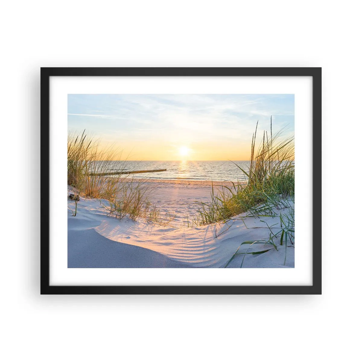 Poster in black frame - Sound of the Sea, Singing of the Birds, Wild Beach among Grass - 50x40 cm