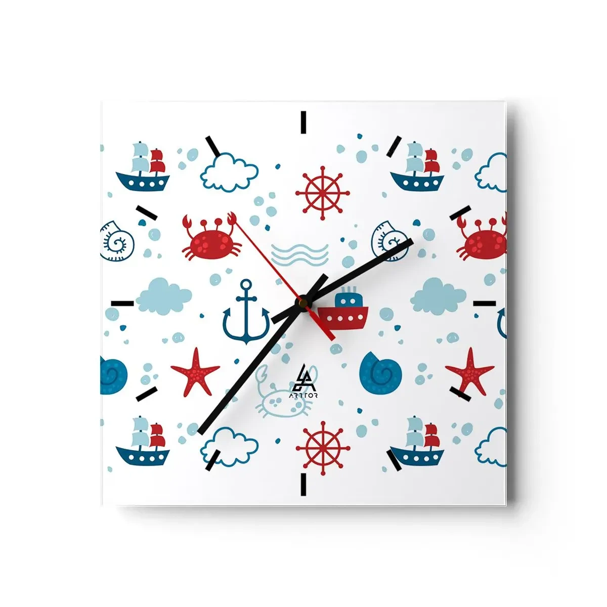Wall clock - Clock on glass - Sea Tale - 40x40 cm