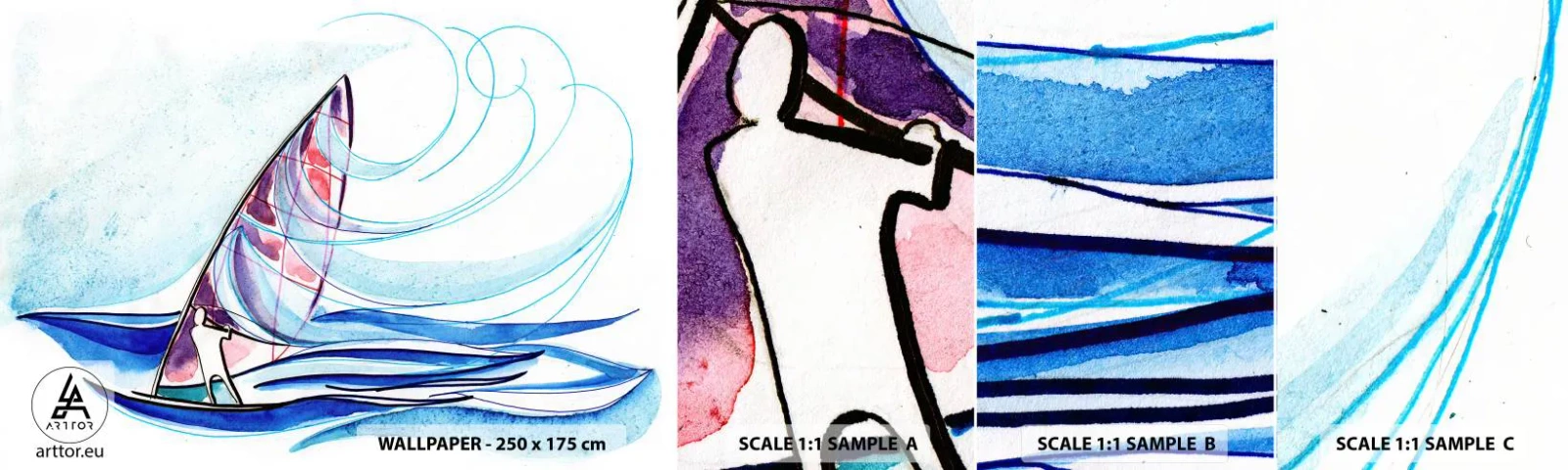 Photo Wallpaper Sample Self-Adhesive Deluxe Sticker - In the Rhythm of the Waves - Windsurfing, Sport, Sea - 100x30 cm