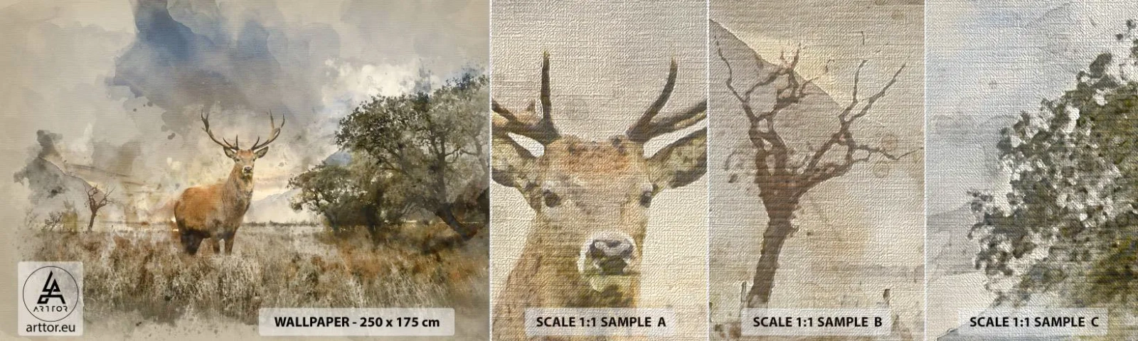 Photo Wallpaper Sample Premium Canvas - Dignity - Strength - Majesty - Animals, Deer, Landscape - 100x30 cm