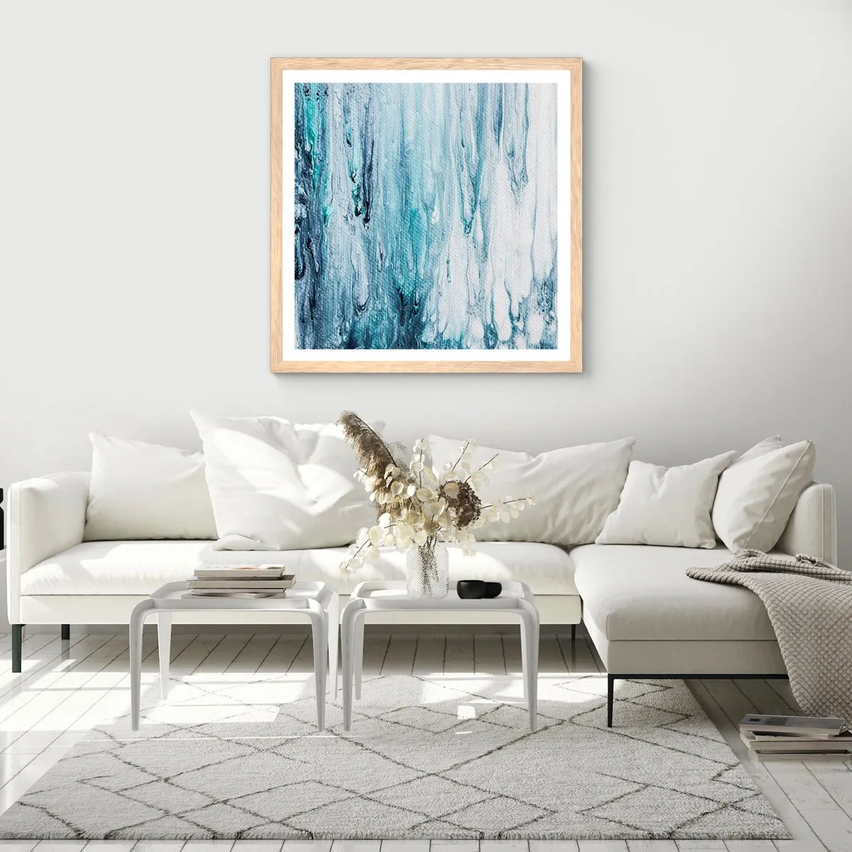 Poster in light oak frame - Blue Icicles - 30x30 cm