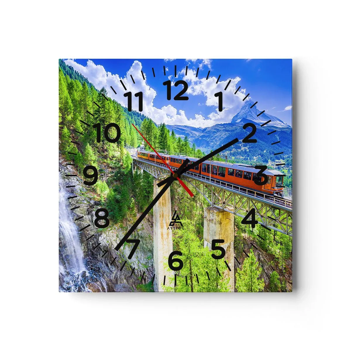 Wall clock - Clock on glass - Train Through the Alps - 40x40 cm