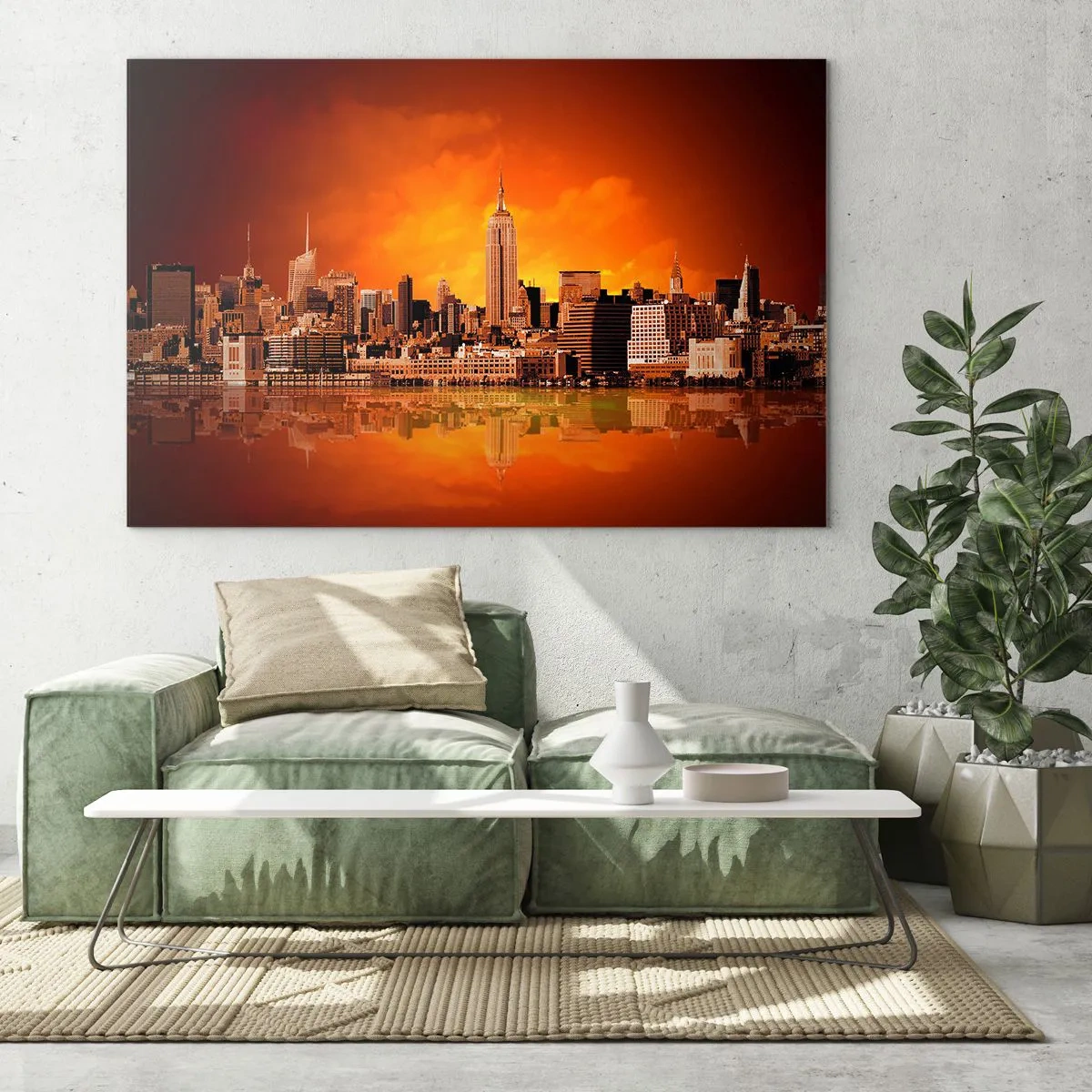 Glass picture - Big City Panorama in Brown and Yellow - 120x80 cm