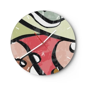Wall clock - Clock on glass - Colorful abstract forms in pastel tones - 30x30cm - Pirouettes Among Colours - Modern wall decoration for the living room, kitchen, and bedroom ARTTOR