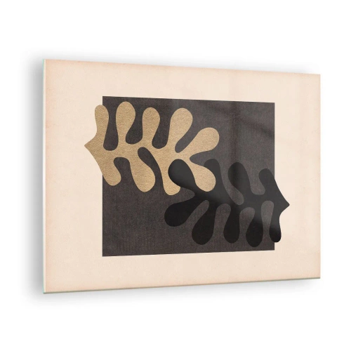 Glass picture - Abstract shapes in black and beige on a geometric background - 70x50cm - Absence and Completion - Modern wall decoration for the living room and bedroom ARTTOR