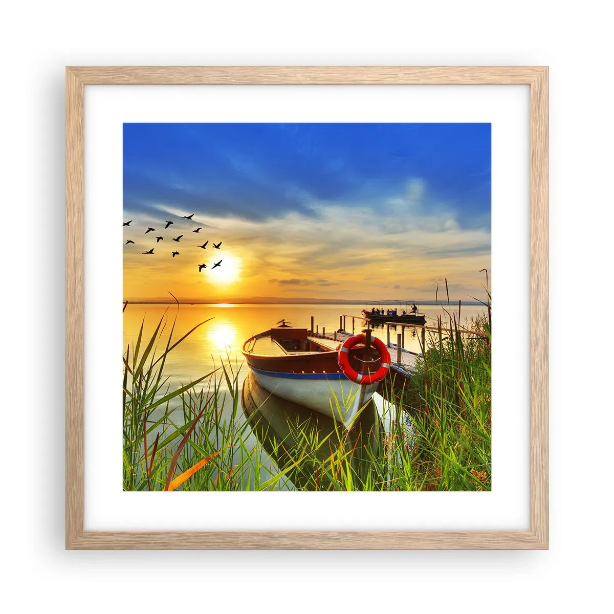 Poster in light oak frame - Cormorants Are Flying Away - 40x40 cm