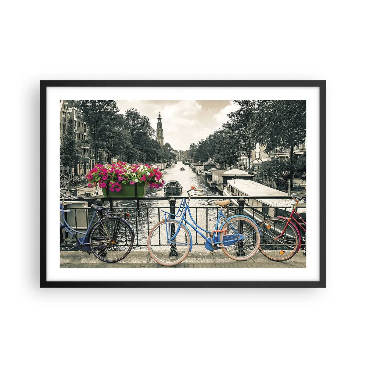 Poster in black frame - Colour of a Street in Amsterdam - 70x50 cm