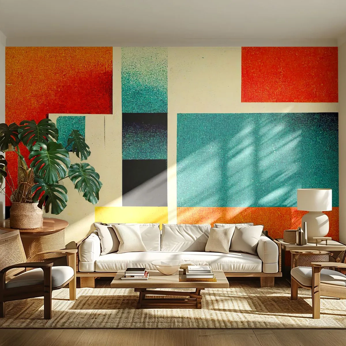 Self-Adhesive Photo Wallpaper Deluxe Sticker - Geometric Abstract - Good Energy - Squares, Aged, Piece - 350x256 cm