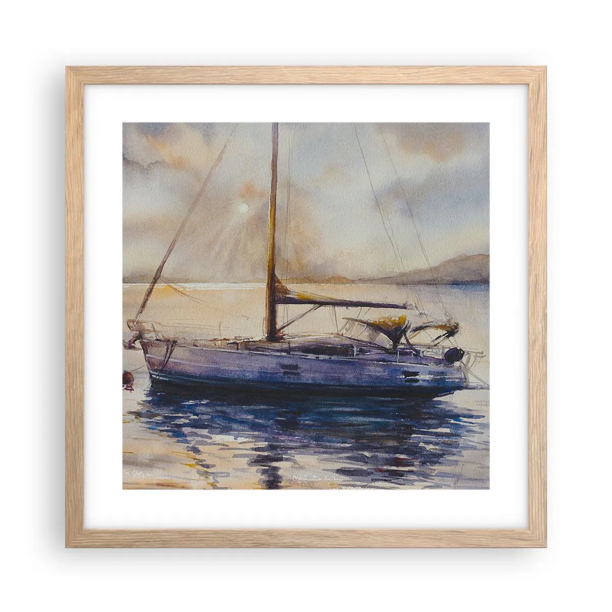 Poster in light oak frame - Evening in Harbour - 40x40 cm