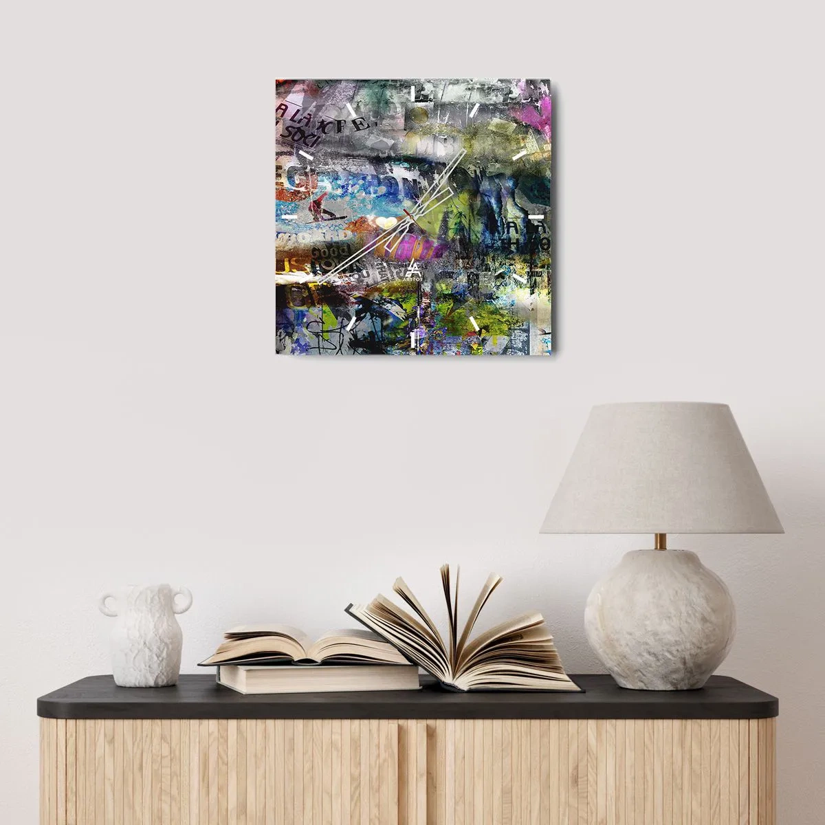 Wall clock - Clock on glass - Collage of Memories - 30x30 cm