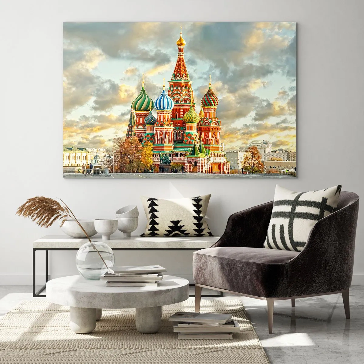 Glass picture - St. Basil's Cathedral in Moscow against a cloudy sky - 70x50cm - Even Disney Did Not Imagine This - Modern wall decoration for the living room and bedroom ARTTOR