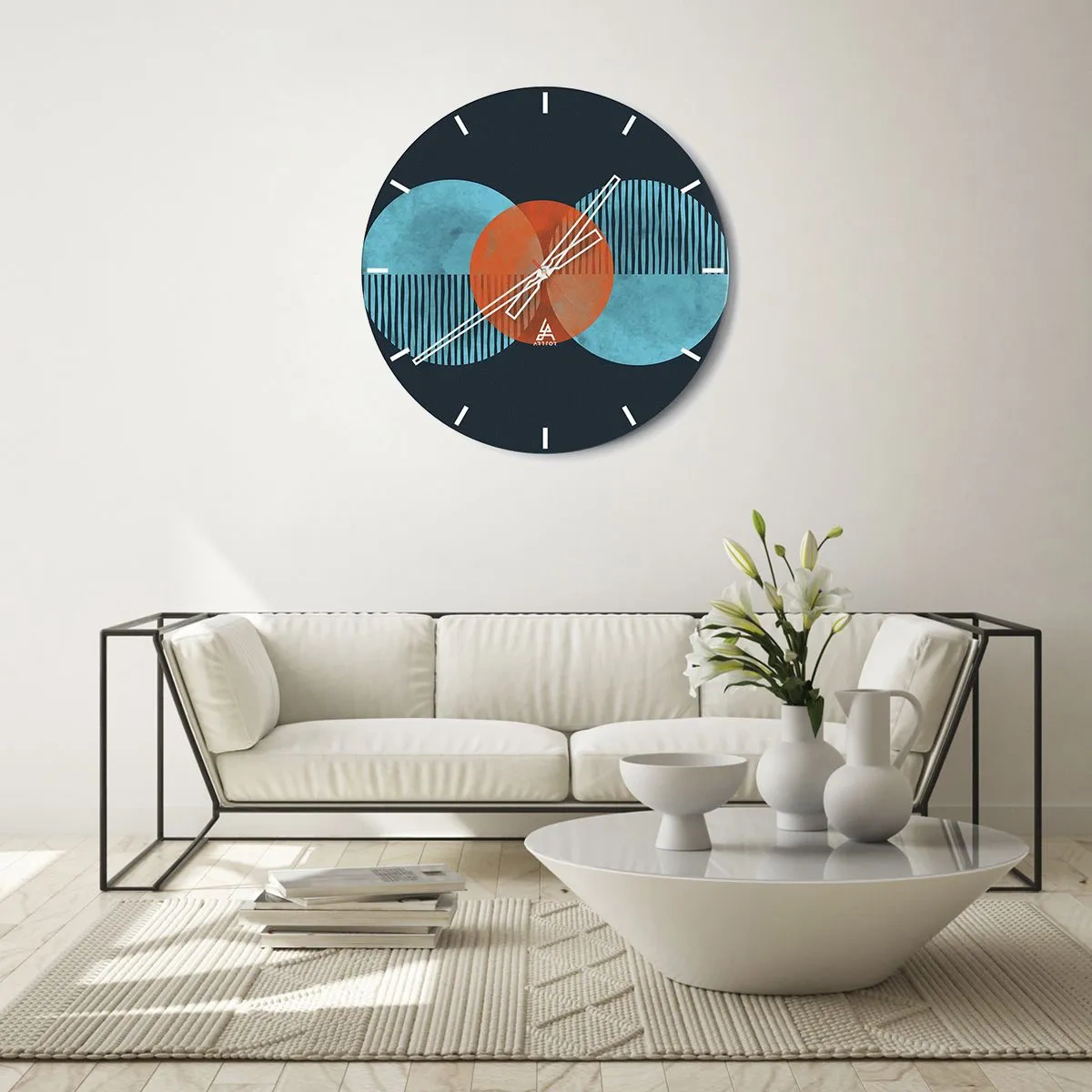 Wall clock - Clock on glass - Symmetrical Composition - 30x30 cm