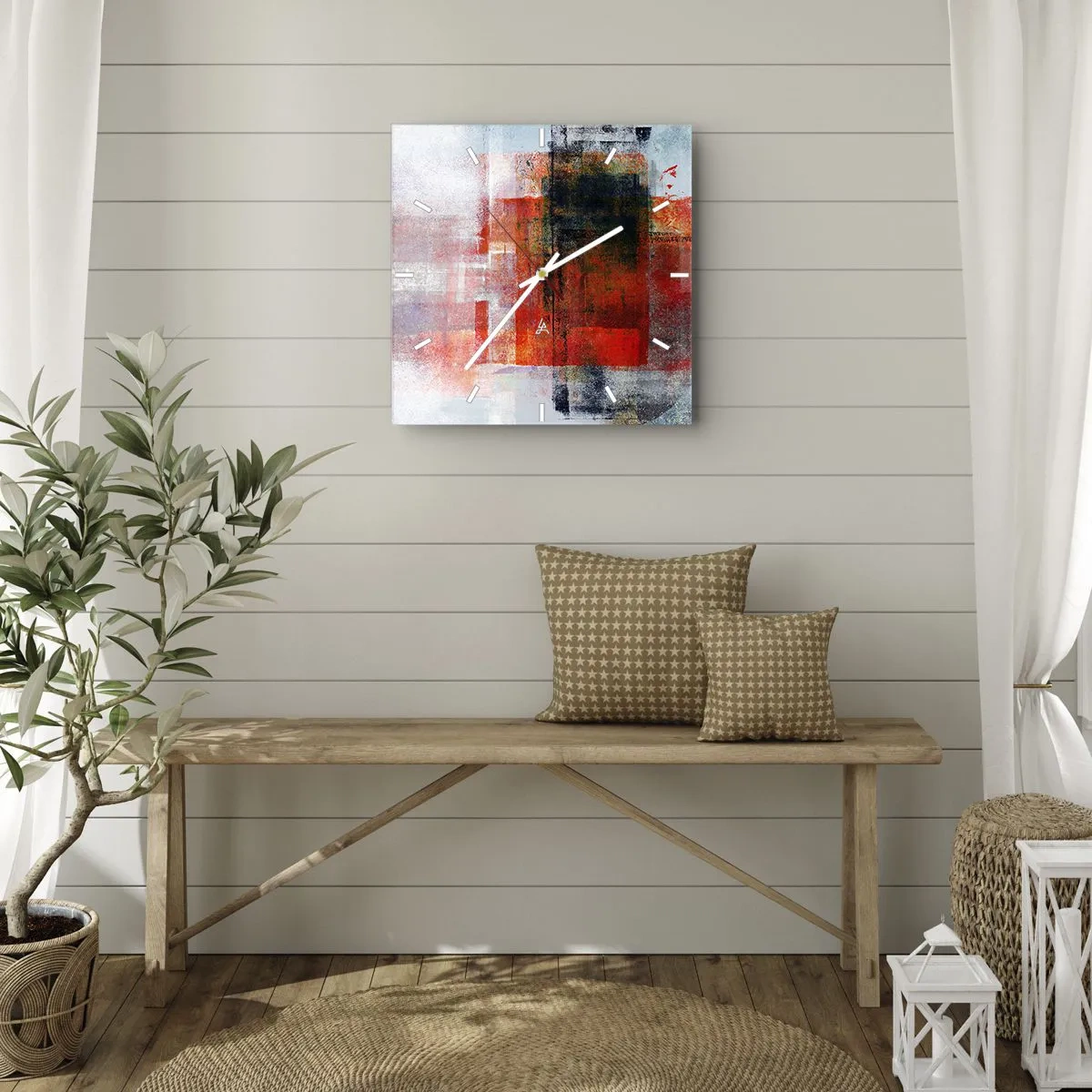 Wall clock - Clock on glass - Glowing Composition - 40x40 cm