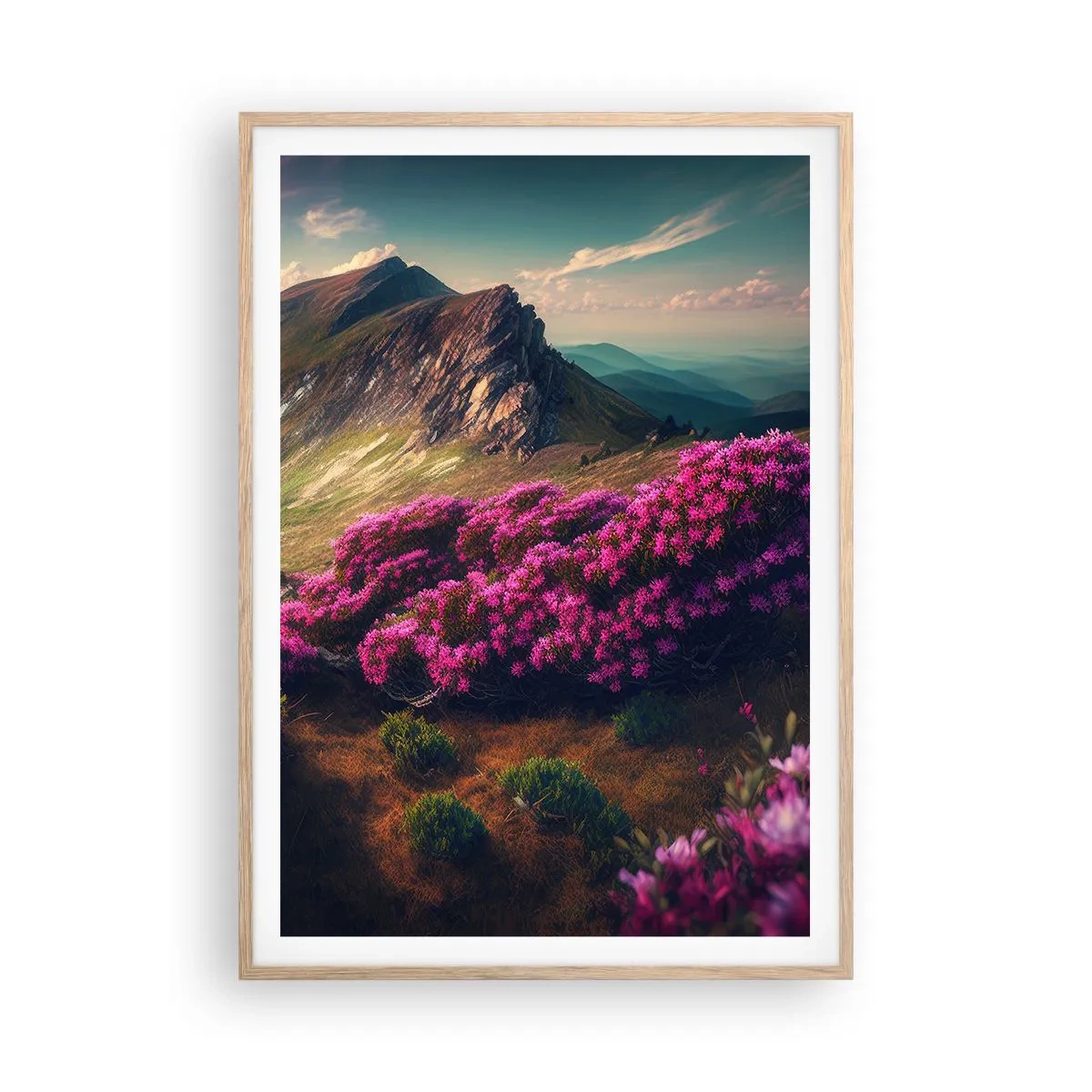 Poster in light oak frame - Summer in the Mountains - 70x100 cm