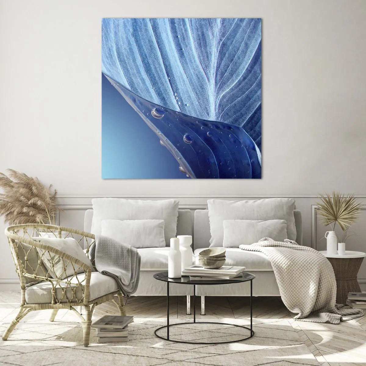 Glass picture - Hidden Drops of Blue - 50x50 cm