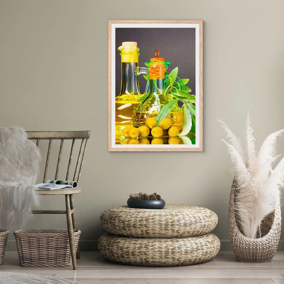 Poster in light oak frame - Still Life with Olives and Olive Oil - 40x50 cm