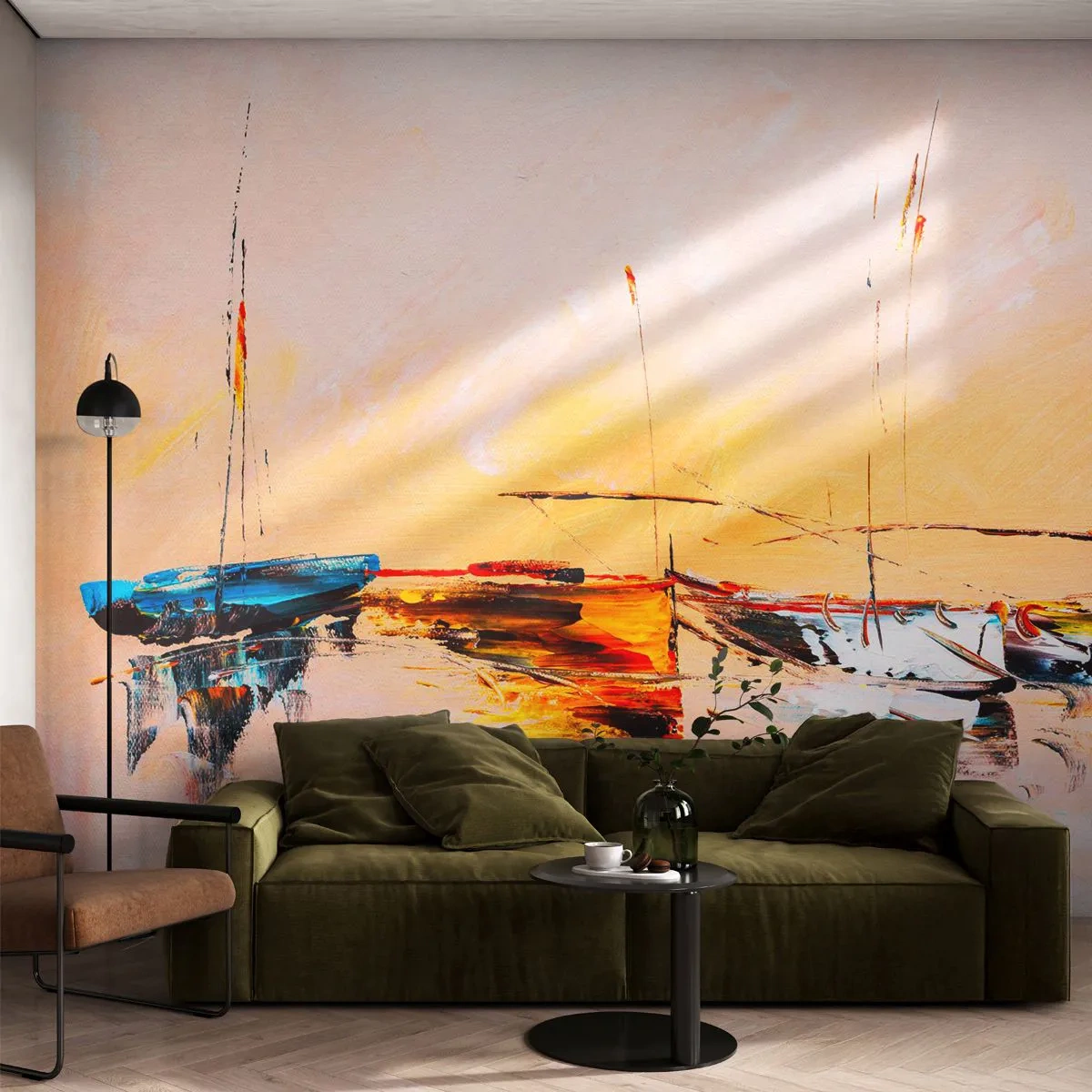 Photo Wallpaper Premium Sand - Evening at the Harbour - Boats, Sailboats, Piece - 350x256 cm