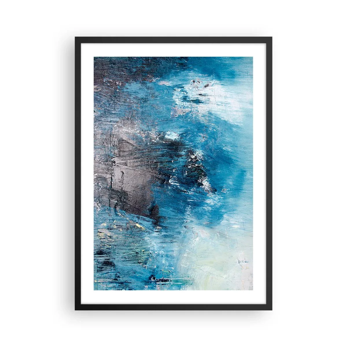 Poster in black frame - Abstract composition in shades of blue - 50x70cm - Blue Rhapsody - Modern wall decoration for the living room and bedroom ARTTOR