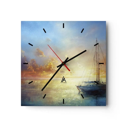 Wall clock - Clock on glass - In a Golden Bay - 30x30 cm