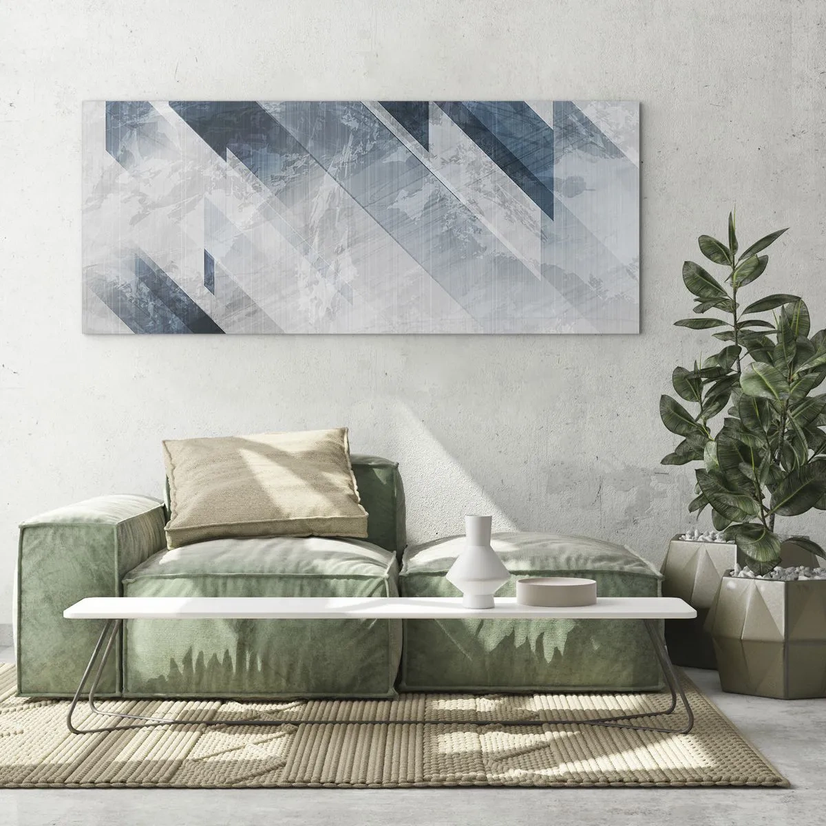 Glass picture - Spacial Composition - Movement of Greys - 120x50 cm