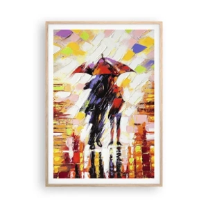 Poster in light oak frame - Together through Night and Rain - 70x100 cm