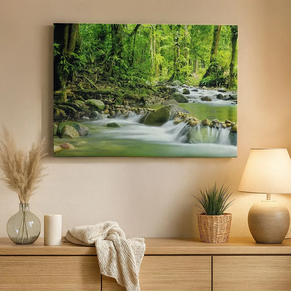 Canvas picture - A stream in a lush tropical forest - 70x50cm - Swimming in the Sea of Green - Modern wall decoration for the living room and bedroom ARTTOR