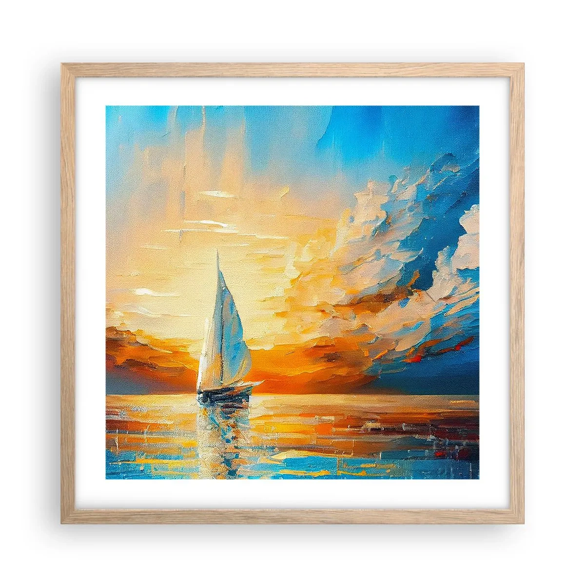 Poster in light oak frame - Sailing in Gold - 50x50 cm