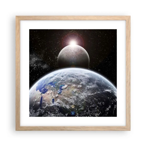 Poster in light oak frame - Space Landscape - Sunrise - 40x40 cm