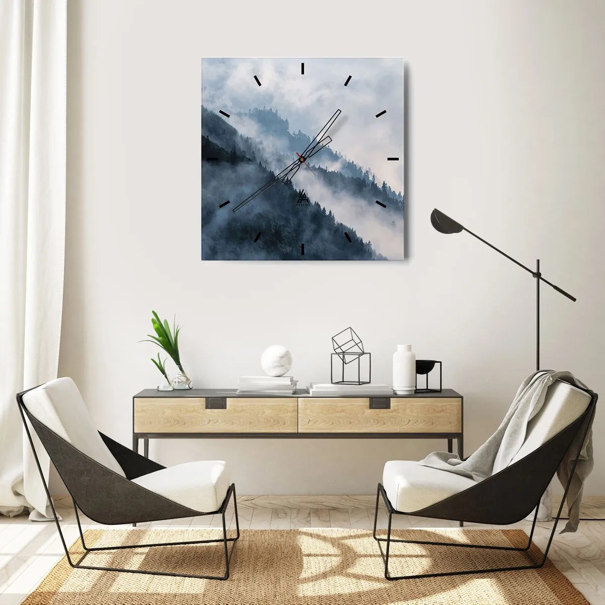 Wall clock - Clock on glass - Mysticism of the Mountains - 40x40 cm