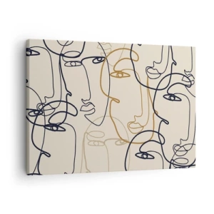 Canvas picture - Minimalist line art faces on a light background - 70x50cm - Multiplied Portrait - Modern wall decoration for the living room and bedroom ARTTOR