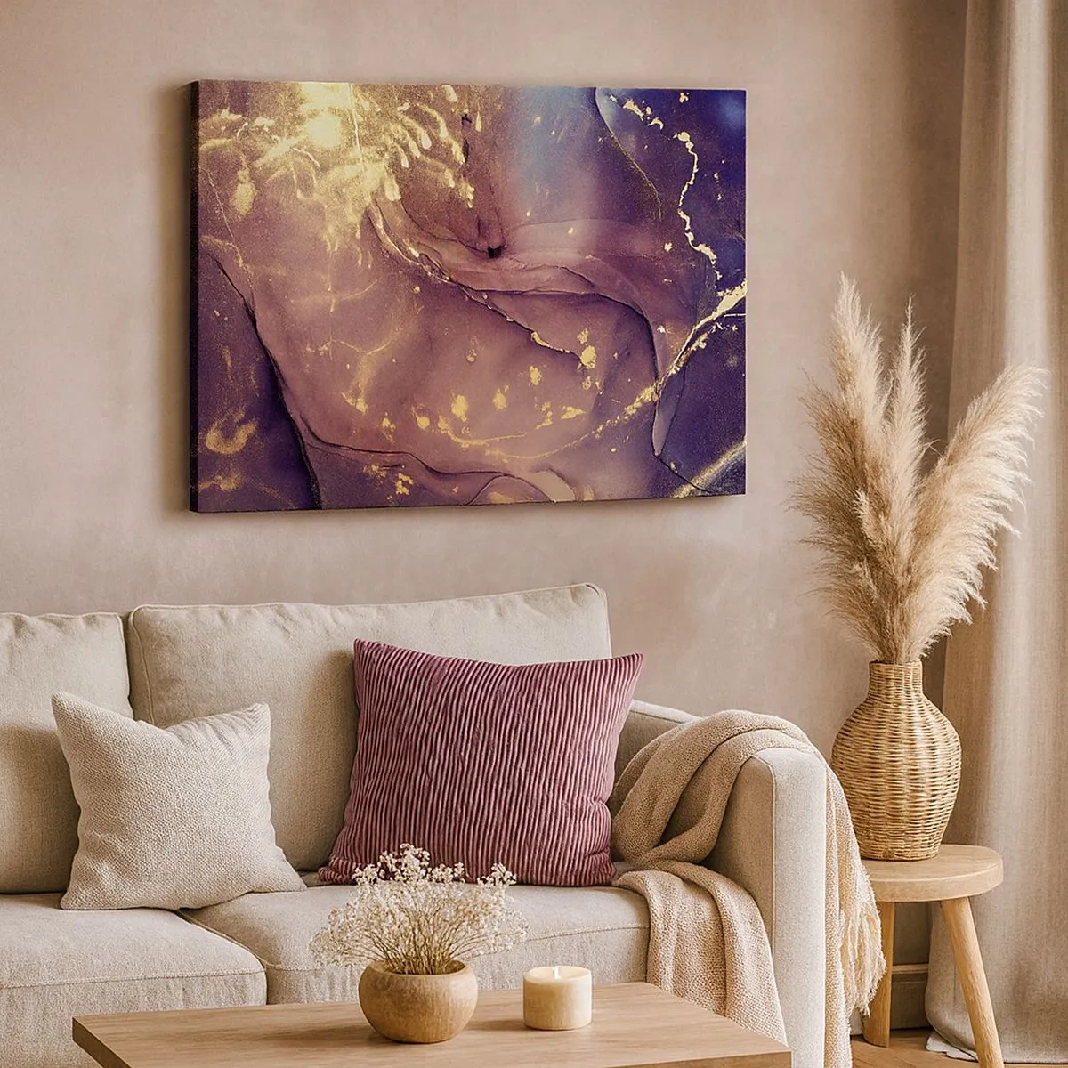 Canvas picture - Abstract composition with shades of gold and purple - 70x50cm - Matter and Spirit - Modern wall decoration for the living room and bedroom ARTTOR