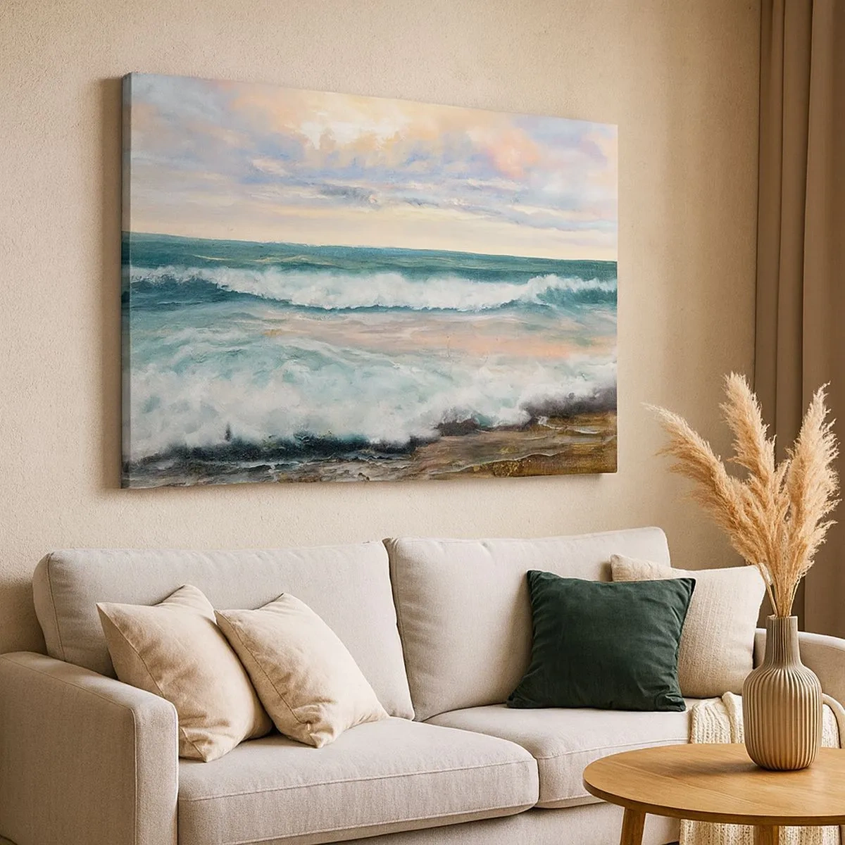 Canvas picture - Sea waves against a cloudy sky at sunset - 70x50cm - Here You Will Smooth Your Soul - Modern wall decoration for the living room and bedroom ARTTOR