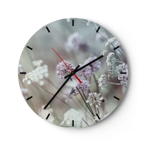 Wall clock - Clock on glass - Wildflowers in pastel shades - 30x30cm - Sweet Filigrees of Herbs - Modern wall decoration for the living room, kitchen, and bedroom ARTTOR