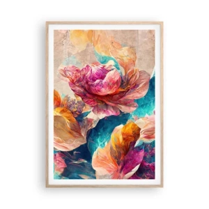 Poster in light oak frame - Colourful Splendour of a Bouquet - 70x100 cm