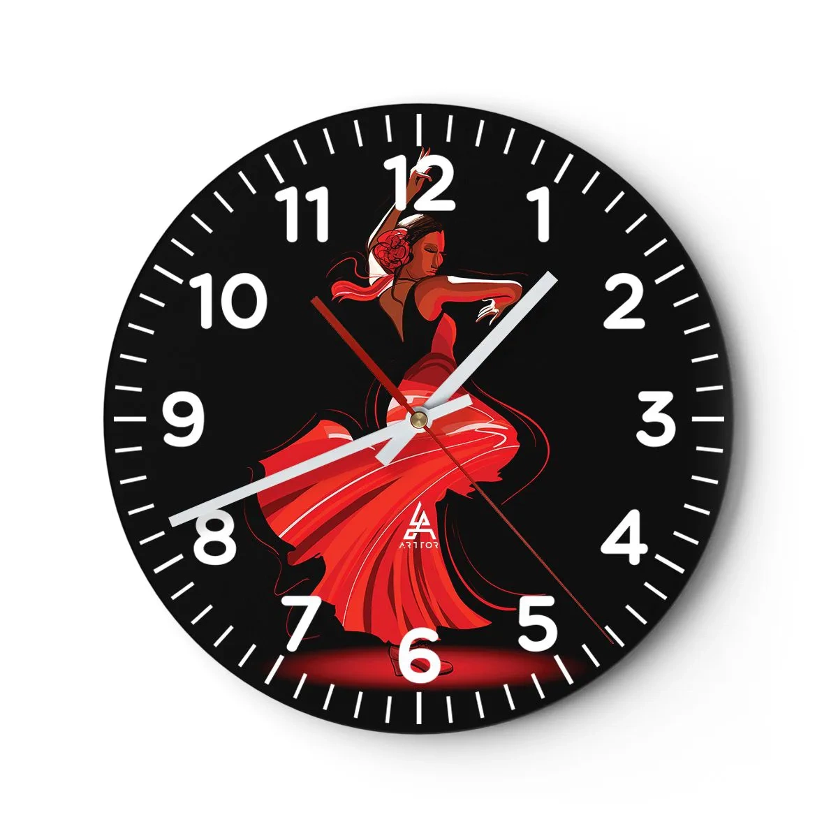 Wall clock - Clock on glass - Fiery Spirit of Flamenco - 40x40 cm