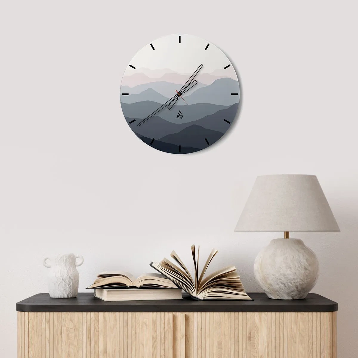 Wall clock - Clock on glass - Mountain Waves - 40x40 cm