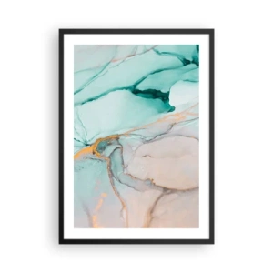 Poster in black frame - An abstract composition in shades of turquoise and gold. - 50x70cm - Dance of Shapes and Colours - Modern wall decoration for the living room and bedroom ARTTOR