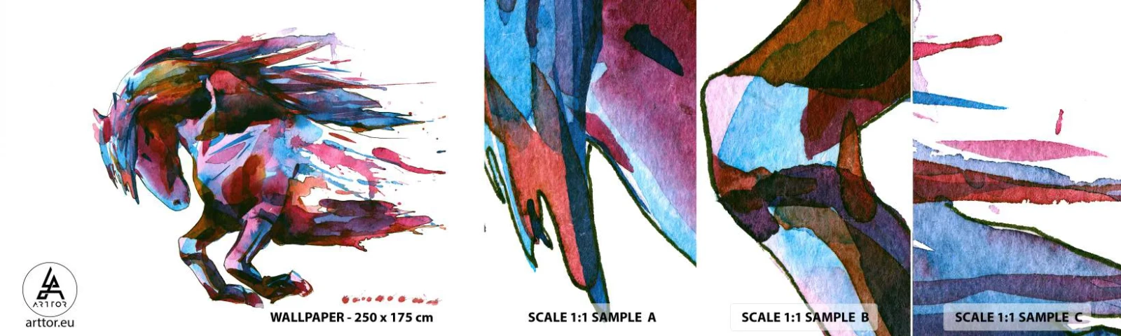 Photo Wallpaper Sample Self-Adhesive Deluxe Sticker - In Elation - Animals, Abstraction, Horse - 100x30 cm