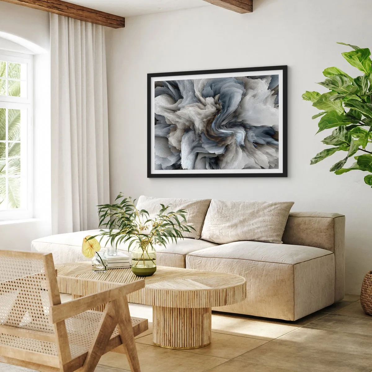 Poster in black frame - Stone and Flower - 40x30 cm