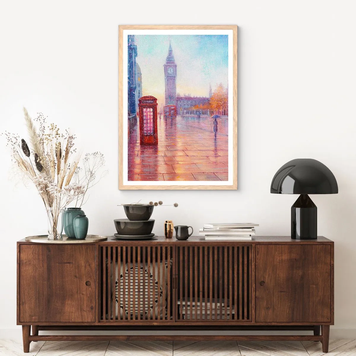Poster in light oak frame - London Autumn Day - 30x40 cm